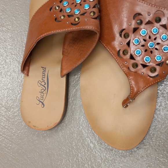 Lucky Brand Brown, Turquoise, and Tan Beaded Thong Sandals - Picture 5 of 11